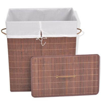 vidaXL Bamboo Laundry Bin Rectangular Brown Image 2