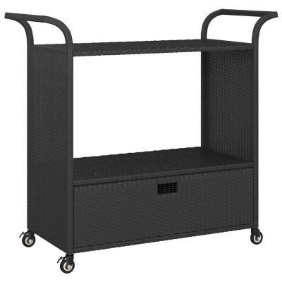 vidaXL Bar Cart with Drawer Black 39.4"x17.7"x38.2" Poly Rattan Image 1