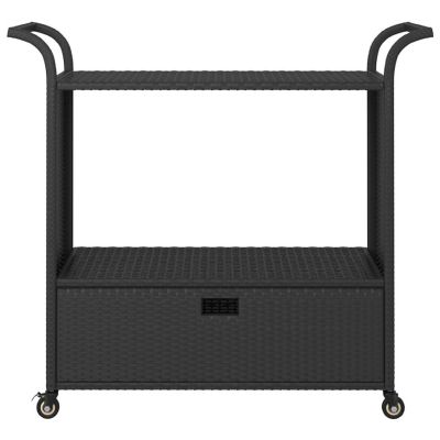 vidaXL Bar Cart with Drawer Black 39.4"x17.7"x38.2" Poly Rattan Image 3