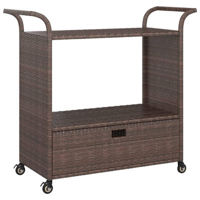 vidaXL Bar Cart with Drawer Brown 39.4"x17.7"x38.2" Poly Rattan Image 1