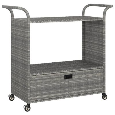 vidaXL Bar Cart with Drawer Gray 39.4"x17.7"x38.2" Poly Rattan Image 1