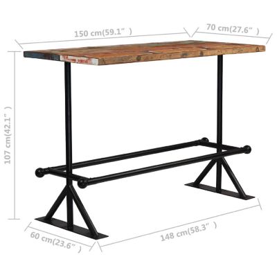 vidaXL Bar Table Solid Reclaimed Wood Multicolor 59.1"x27.6"x42.1" Image 3