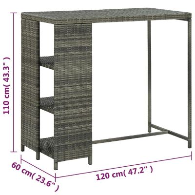 vidaXL Bar Table with Storage Rack Gray 47.2"x23.6"x43.3" Poly Rattan dining tables Image 3