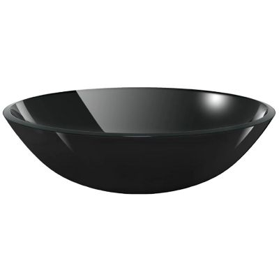 vidaXL Basin Tempered Glass 16.5" Black Image 1