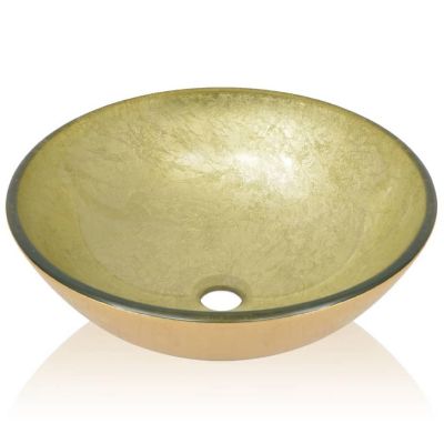 vidaXL Basin Tempered Glass 16.5" Gold Image 3