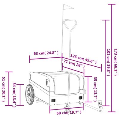 vidaXL Bike Trailer Black and Gray 99.2 lb Iron Image 3