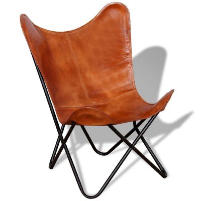 vidaXL Butterfly Chair Brown Real Leather Image 1