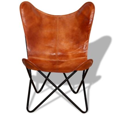 vidaXL Butterfly Chair Brown Real Leather Image 3