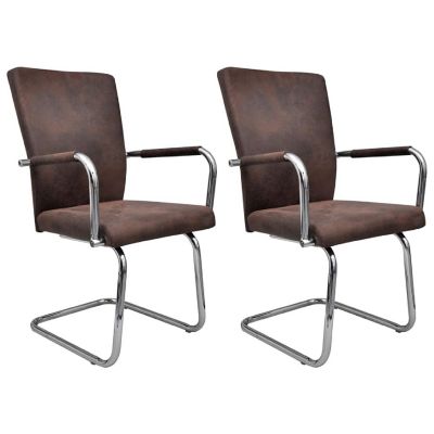 vidaXL Cantilever Dining Chairs 2 pcs Brown Faux Suede Leather Image 1