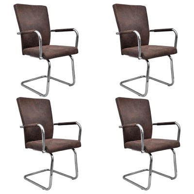 vidaXL Cantilever Dining Chairs 4 pcs Brown Faux Suede Leather Image 1