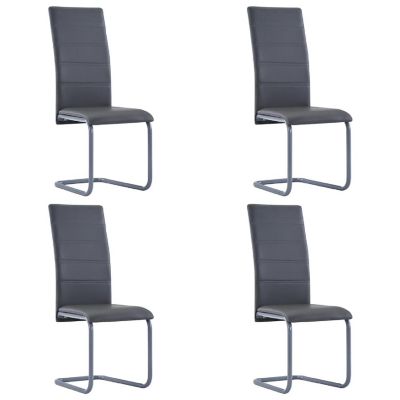vidaXL Cantilever Dining Chairs 4 pcs Gray Faux Leather Image 1