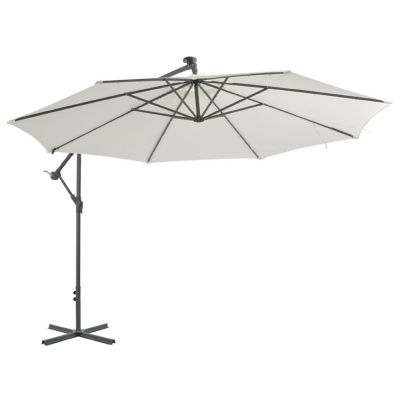 vidaXL Cantilever Umbrella with LED Lights and Metal Pole 137.8" Sand Image 1