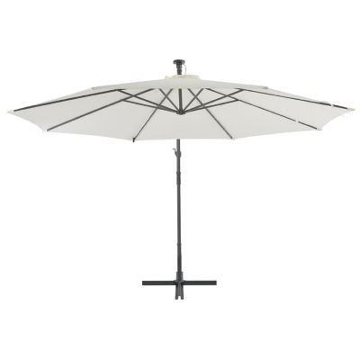 vidaXL Cantilever Umbrella with LED Lights and Metal Pole 137.8" Sand Image 3