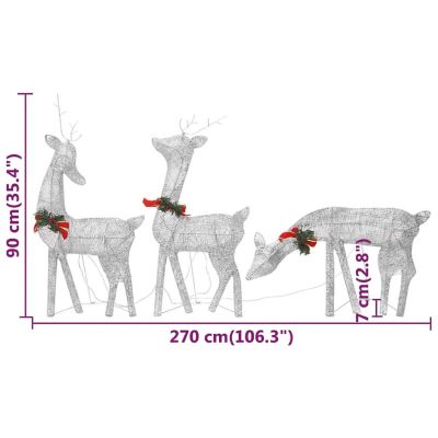 vidaXL Christmas Reindeer Family 106.3"x2.8"x35.4" Silver Cold White Mesh Image 3