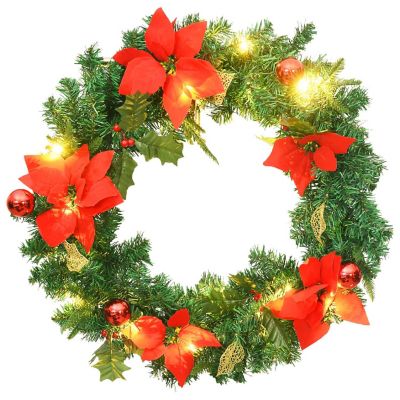 vidaXL Christmas Wreath with LED Lights Green 23.6" PVC Christmas wreath Image 1