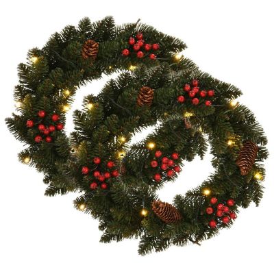 vidaXL Christmas Wreaths 2 pcs with Decoration Green 17.7" Image 1