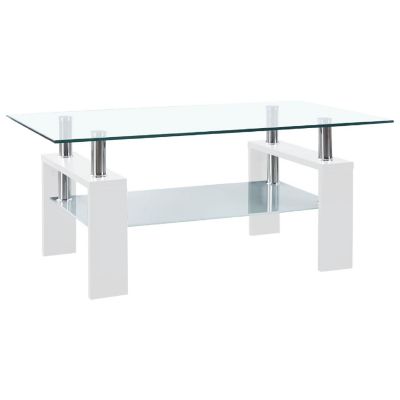 vidaXL Coffee Table White and Transparent 37.4"x21.7"x15.7" Tempered Glass Image 1