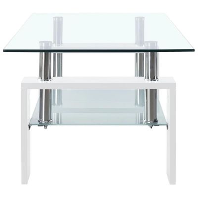 vidaXL Coffee Table White and Transparent 37.4"x21.7"x15.7" Tempered Glass Image 3