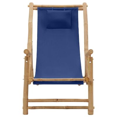vidaXL Deck Beach Chair Bamboo and Canvas Navy Blue Image 2