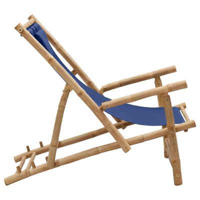 vidaXL Deck Beach Chair Bamboo and Canvas Navy Blue Image 3