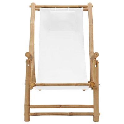 vidaXL Deck Chair Bamboo and Canvas Cream White Image 2
