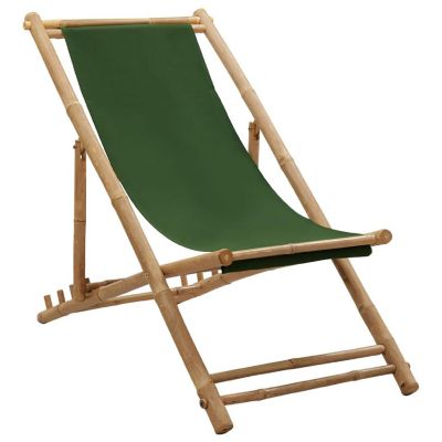 vidaXL Deck Chair Bamboo and Canvas Green Image 1
