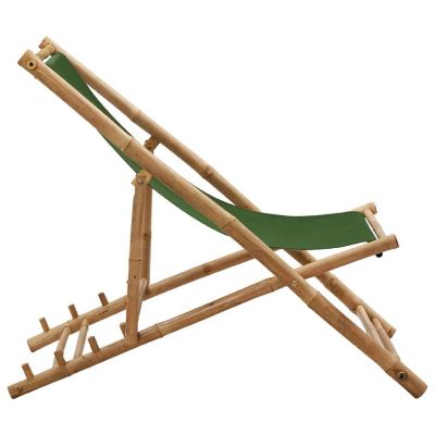 vidaXL Deck Chair Bamboo and Canvas Green Image 2