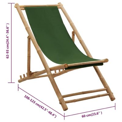 vidaXL Deck Chair Bamboo and Canvas Green Image 3
