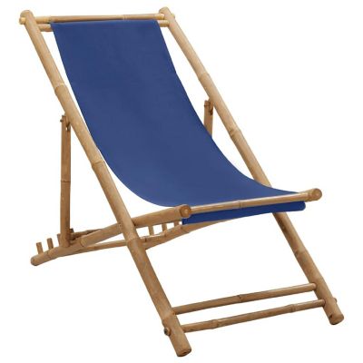 vidaXL Deck Chair Bamboo and Canvas Navy Blue Image 1