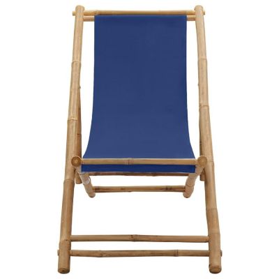 vidaXL Deck Chair Bamboo and Canvas Navy Blue Image 2