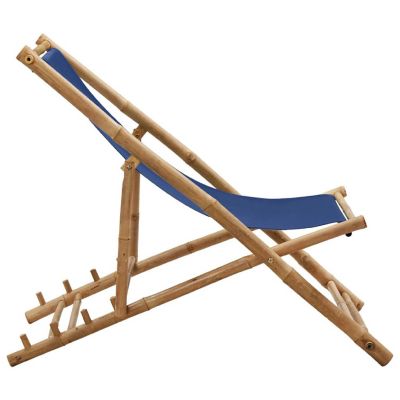 vidaXL Deck Chair Bamboo and Canvas Navy Blue Image 3