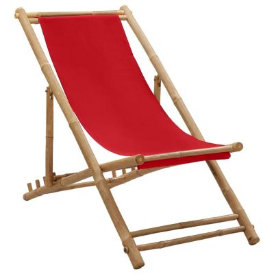 vidaXL Deck Chair Bamboo and Canvas Red Image 1
