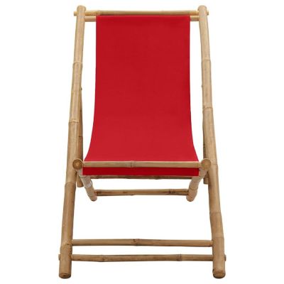 vidaXL Deck Chair Bamboo and Canvas Red Image 2