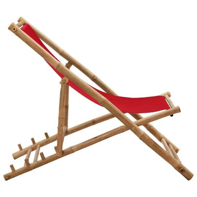 vidaXL Deck Chair Bamboo and Canvas Red Image 3
