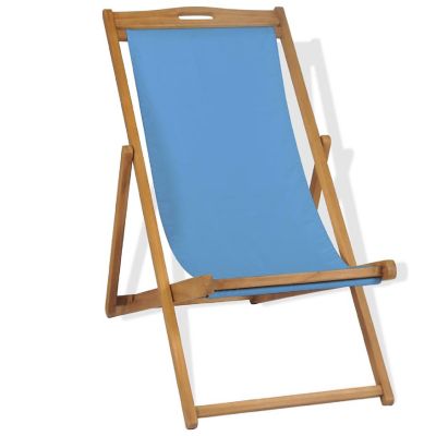 vidaXL Deck Chair Teak 22.1"x41.3"x37.8" Blue Image 2