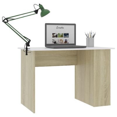vidaXL Desk White and Sonoma Oak 43.3"x23.6"x28.7" Engineered Wood Image 3