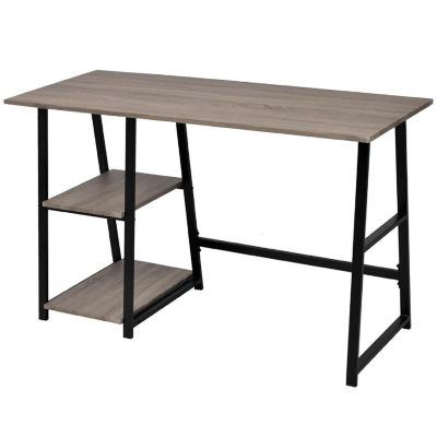 vidaXL Desk with 2 Shelves Gray and Oak Image 3