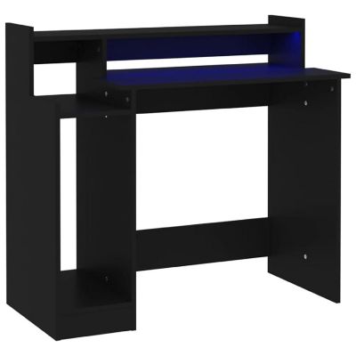 vidaXL Desk with LED Lights Black 38.2"x17.7"x35.4" Engineered Wood Image 2