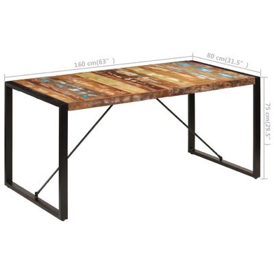 vidaXL Dining Table 63"x31.5"x29.5" Solid Reclaimed Wood Image 3