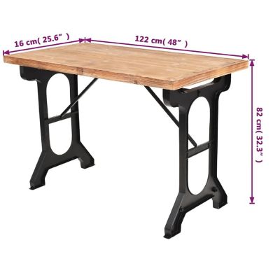 vidaXL Dining Table Solid Fir Wood Top 48"x25.6"x32.3" Image 3