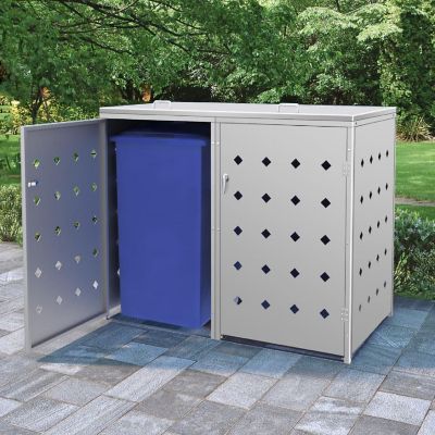 vidaXL Double Wheelie Bin Shed 63.4 gal Stainless Steel Image 1