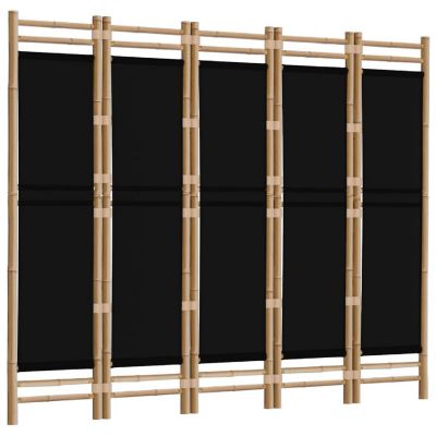 vidaXL Folding 5-Panel Room Divider 78.7" Bamboo and Canvas Image 3