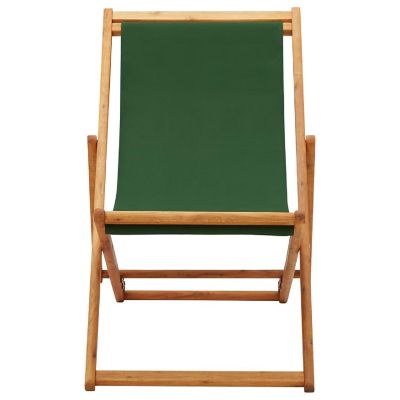 vidaXL Folding Beach Chair Eucalyptus Wood and Fabric Green Image 2