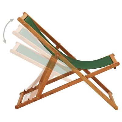 vidaXL Folding Beach Chair Eucalyptus Wood and Fabric Green Image 3