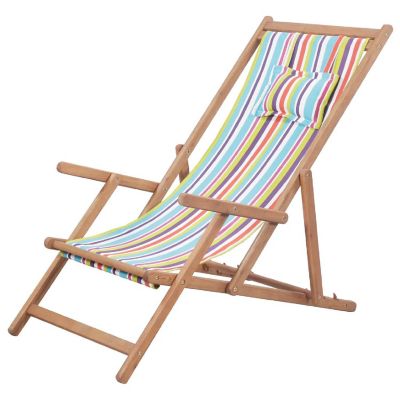 vidaXL Folding Beach Chair Fabric and Wooden Frame Multicolor Image 1