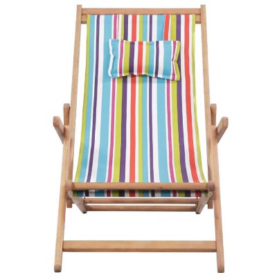 vidaXL Folding Beach Chair Fabric and Wooden Frame Multicolor Image 2