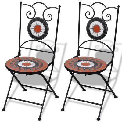 vidaXL Folding Bistro Chairs 2 pcs Ceramic Terracotta and White Image 1
