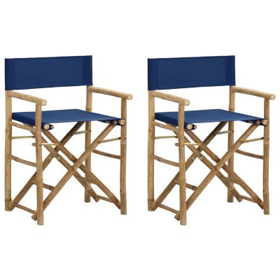 vidaXL Folding Director's Chairs 2 pcs Blue Bamboo and Fabric Image 1