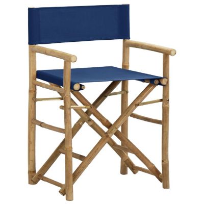 vidaXL Folding Director's Chairs 2 pcs Blue Bamboo and Fabric Image 2