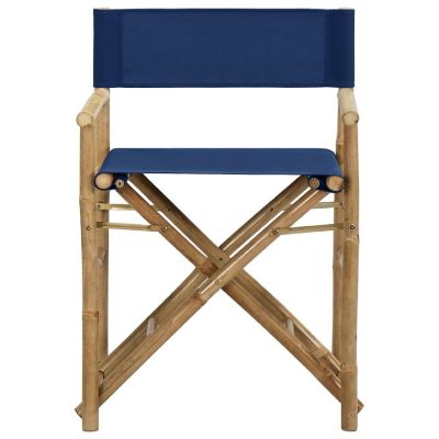 vidaXL Folding Director's Chairs 2 pcs Blue Bamboo and Fabric Image 3